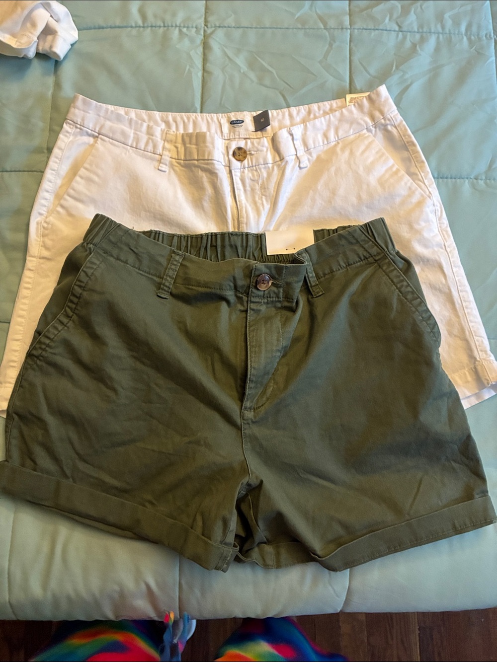 Old Navy Olive and White Cotton Bermuda Shorts - Casual Everyday Pair - 2 pair